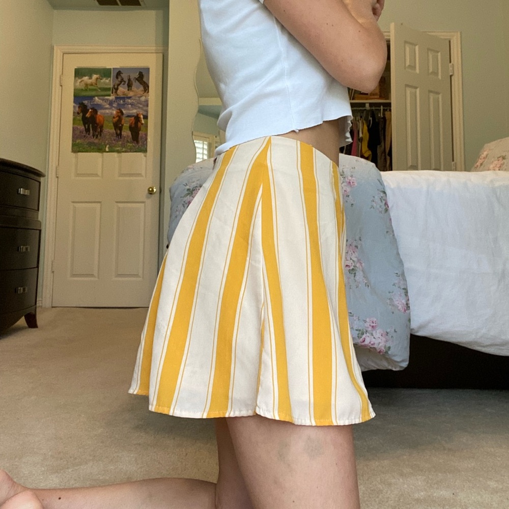 Yellow and white striped skirt